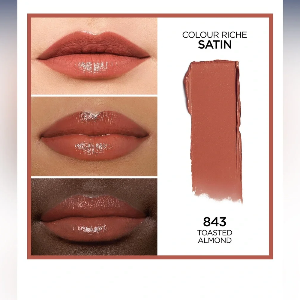 NEW:L'Oreal Paris Colour Riche Satin Moisturizing Lipstick #843 “Toasted Almond”